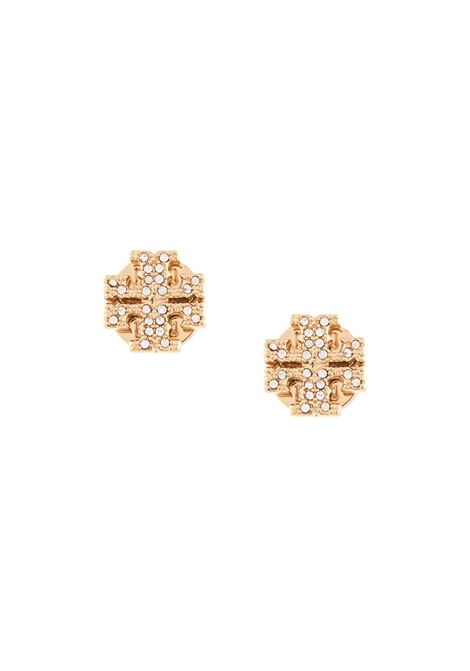 Crystal logo stud earrings in gold-tone - women